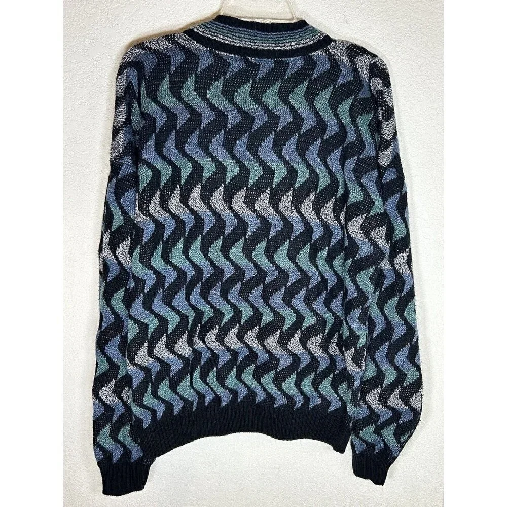 Protege V-Neck Sweater Cosby Grandpa Abstract Stripe Vintage Mens XL Vintage 90s